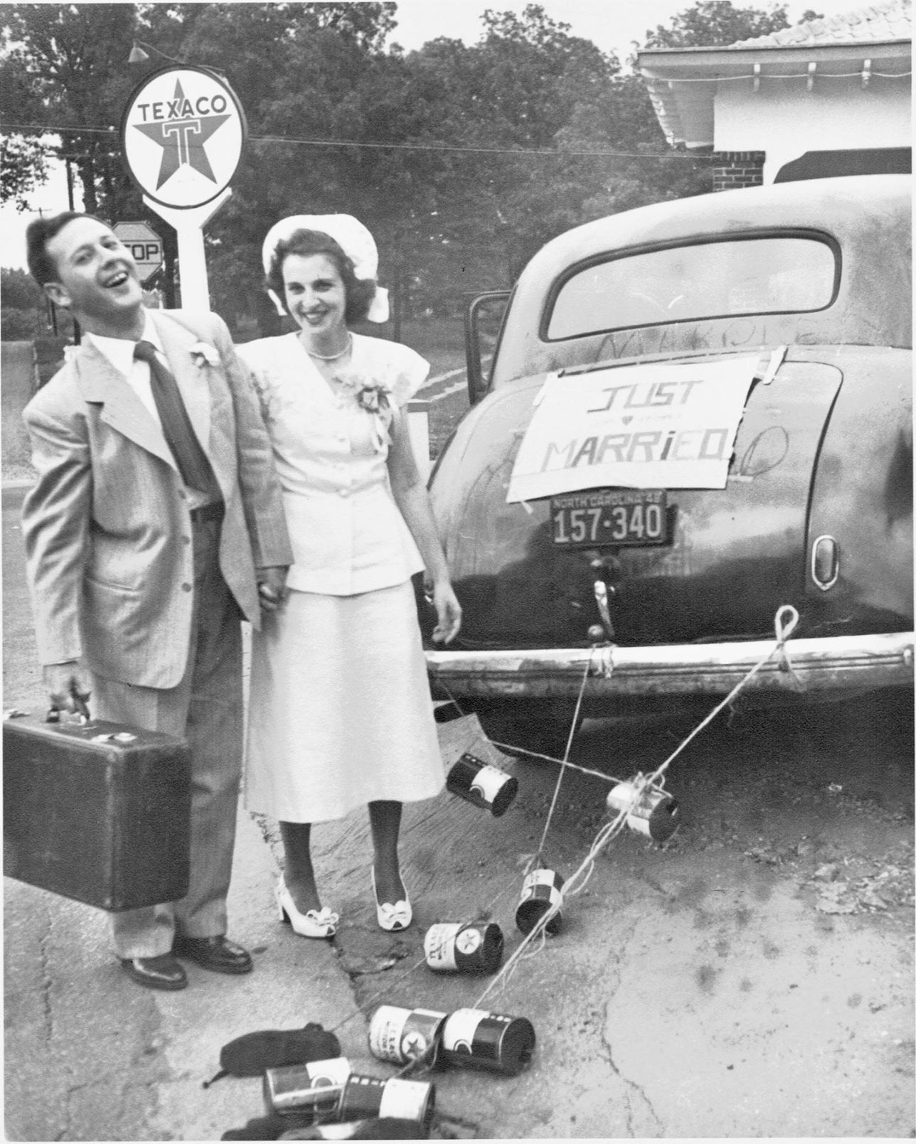Brownie and Dave Cowan in front of Dave Cowans texaco station